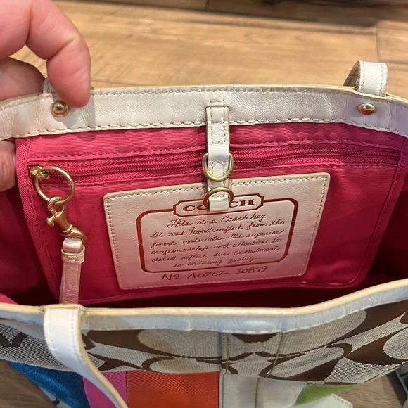 Coach Signature Stripe Tote Purse Multicolor 10859 & Matching Wallet - Picture 12 of 13